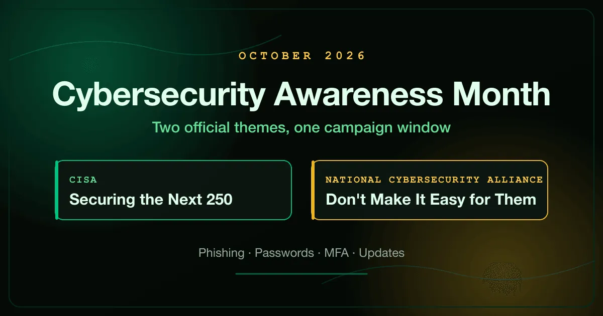 Дві теми Місяця обізнаності з кібербезпеки 2026 від CISA та National Cybersecurity Alliance поруч