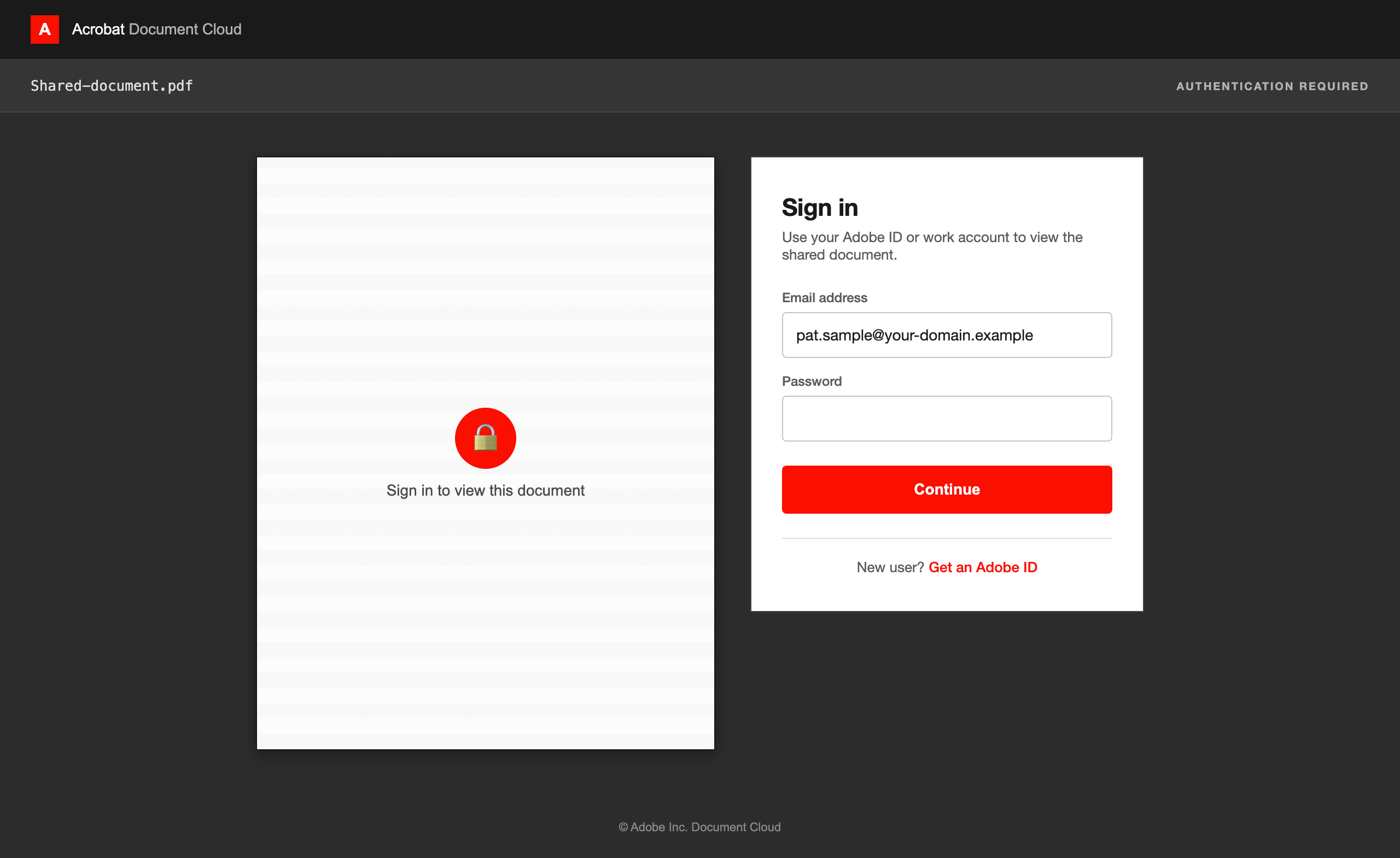 Adobe PDF viewer, simulated phishing landing page