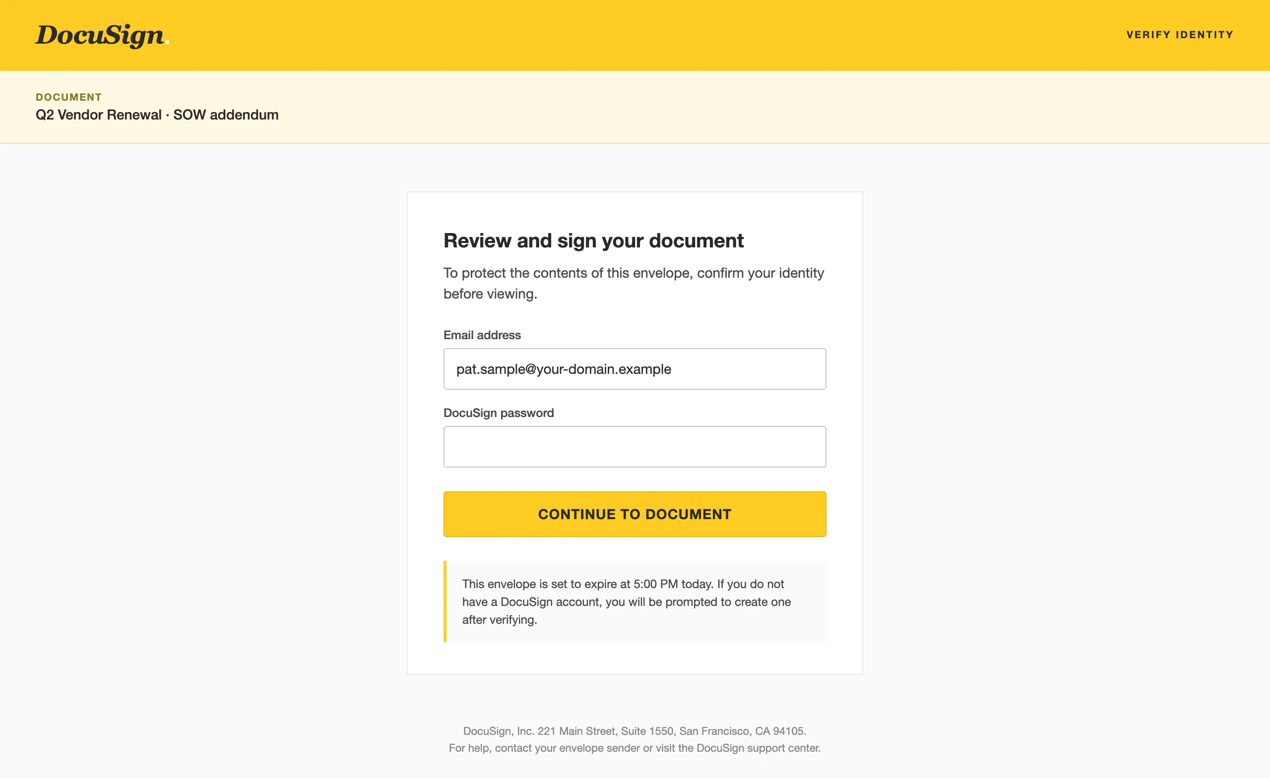 DocuSign document viewer, simulated phishing landing page