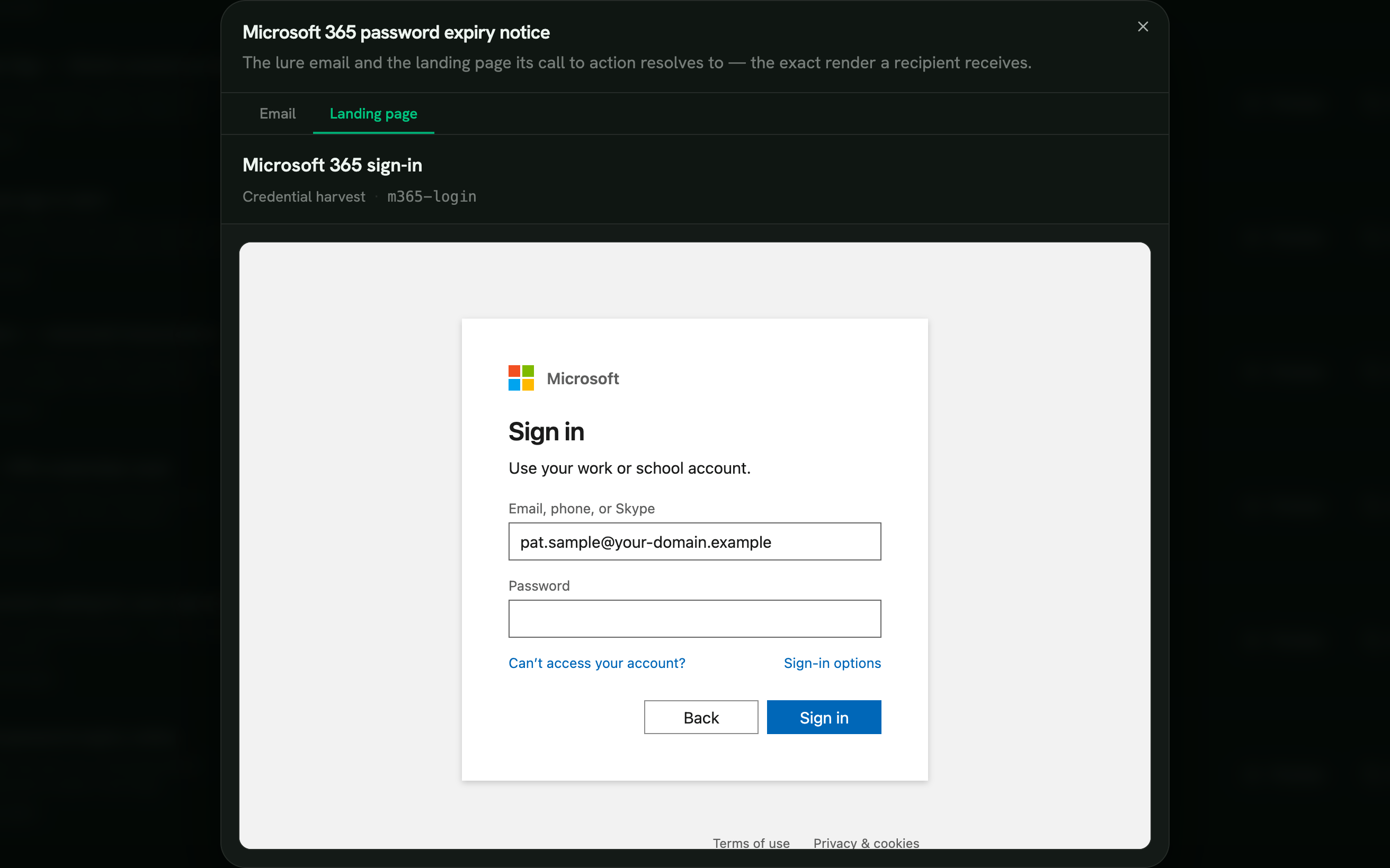 Educational gotcha page showing 'Pat, you were phished' with red flag explanations after a simulated phishing click