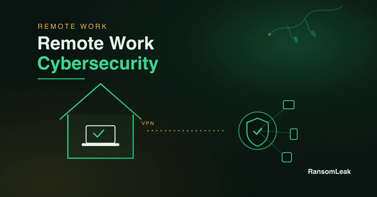 Remote work cybersecurity training showing a home office protected against network and device threats